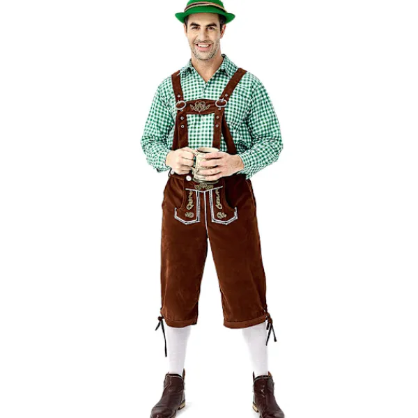Tysk Oktoberfest Kostym Män | Rutig Skjorta med Broderade Hängslen & Hatt*Grå hatt*M Grå hatt _qcx M> Huvudbonader