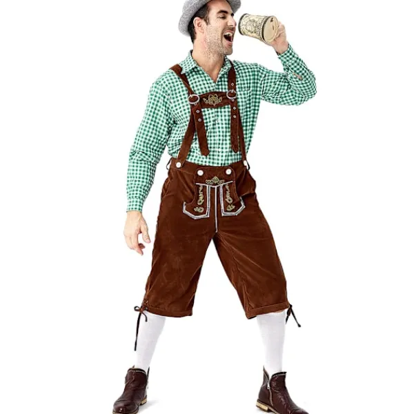 Tysk Oktoberfest Kostym Män | Rutig Skjorta med Broderade Hängslen & Hatt*Grå hatt*M Grå hatt _qcx M> Huvudbonader