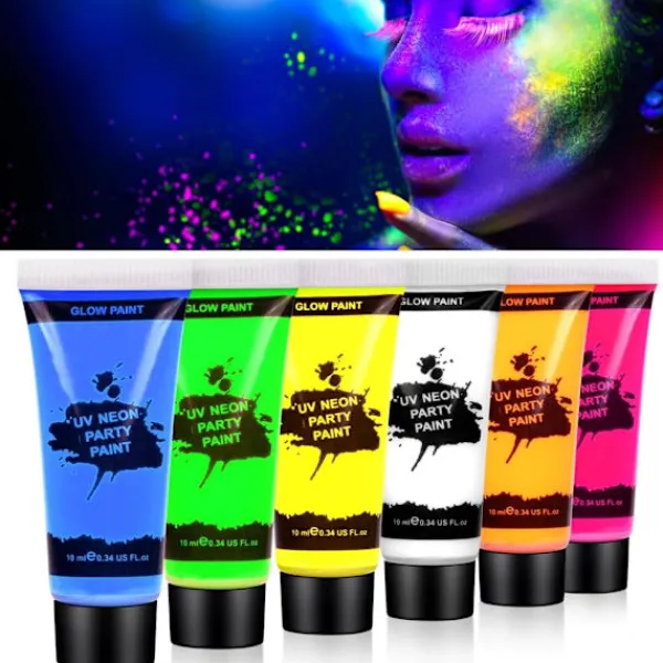 Ultraviolet Glow Ansikte Kroppsfärg Set, 6 Färger UV Blacklight Neon Fluorescerande Ansiktsfärg, för Vuxna Barn Party Karneval M(170-175CM)> Smink
