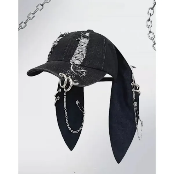Unisex Baseballkeps me kaninöron i Wastelan-stil, Punk enim Truckerkeps me keja, Streetwear Hip Hop-kostym för Halloween-fest 1> Huvudbonader