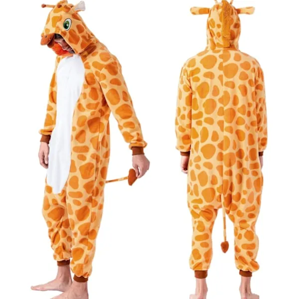 Unisex Vuxen Plysch Pyjamas Dam Herr Jumpsuit Giraff Djurdräkt Halloween Karneval Kostym Orange L> Dräkter