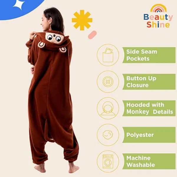 Unisex Vuxen Tecknad Kostym Halloween Jul Pyjamas Jumpsuit Onesies Plysch Cosplay Pyjamas Apa M_tfrf> Dräkter