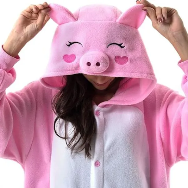 Unisex Vuxen Tecknad Kostym Halloween Jul Pyjamas Jumpsuit Onesies Plysch Cosplay Pyjamas Rosa Gris S_tfrf> Dräkter