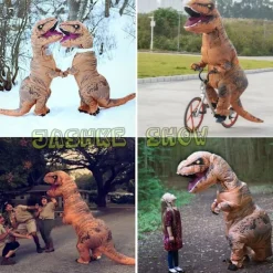 Uppblåsbar Kostym Trex Dinosaurie Kostymer Halloween Kostym Maskeradkläder för Vuxen (brun)><noscript><img width=