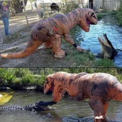 Uppblåsbar Kostym Trex Dinosaurie Kostymer Halloween Kostym Maskeradkläder för Vuxen (brun)><noscript><img width=