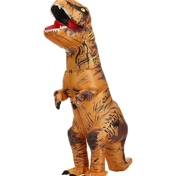 Uppblåsbar T-Rex Dinosaurie Kostym Halloween Maskerad Klädsel för Vuxna (Brun)> Dräkter