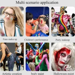 Uppgraderad Glow In The Dark Face Body Paint för Halloween Cosplay, Black Light Face Makeup för fest, tvättbart ansikte><noscript><img width=