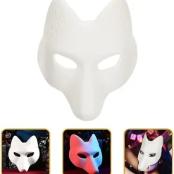 Varg Huvud Mask Djurmasker 2st Räv Mask, Halloween Vit Räv Mask AA><noscript><img width=