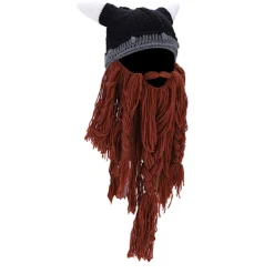 Varm Vinter Pirat Horn Stickad Virkad Slouch Basker Hatt Brun> Huvudbonader