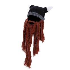 Varm Vinter Pirat Horn Stickad Virkad Slouch Basker Hatt Brun> Huvudbonader
