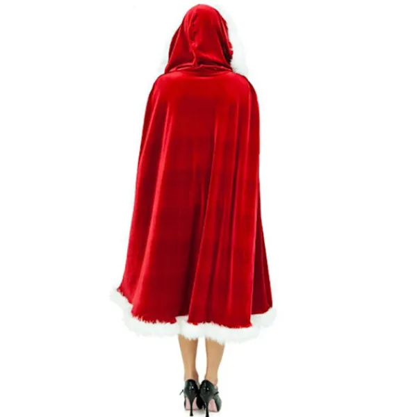 Velvet Hooded Cape Cloak Sexy Santa Cosplay Christmas Costumes 150cm> Dräkter