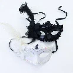 Venedig Vuxen Maskerad Prinsessa Mask Kvinnlig Halv Ansikte, Party Sexig Sida Blomma Strutsfjäder Mask> Masker