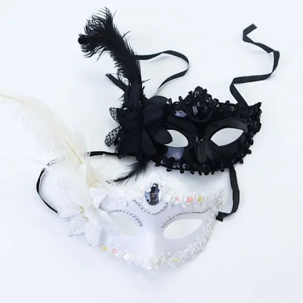 Venedig Vuxen Maskerad Prinsessa Mask Kvinnlig Halv Ansikte, Party Sexig Sida Blomma Strutsfjäder Mask> Masker