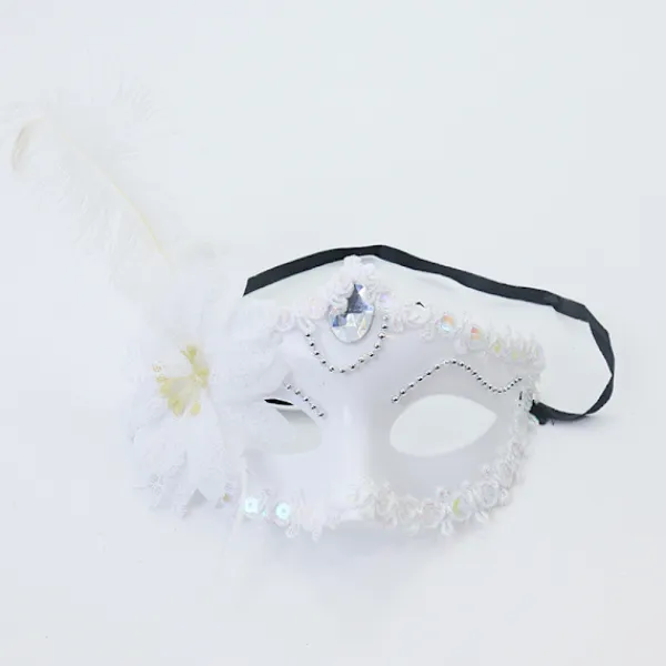 Venedig Vuxen Maskerad Prinsessa Mask Kvinnlig Halv Ansikte, Party Sexig Sida Blomma Strutsfjäder Mask> Masker