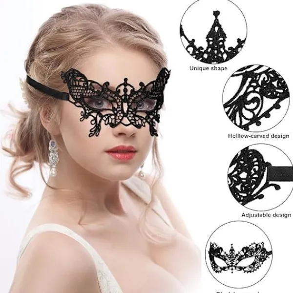 Venetianska Masker 6 Stycken Mardi Gras Masker för Maskeradkväll Halv Ansikts Spetsmasker för Mardi Gras Masker Halloween Maskerad> Masker