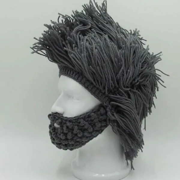 Vikingaskägg Mössa Hornhatt Vinter Varma Mask Stickad Ull Rolig> Huvudbonader