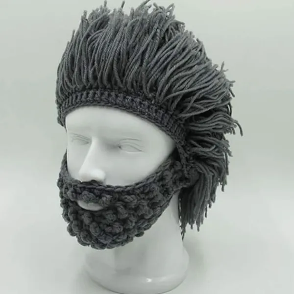 Vikingaskägg Mössa Hornhatt Vinter Varma Mask Stickad Ull Rolig> Huvudbonader