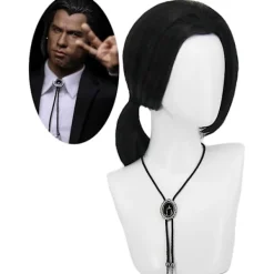 Vincent Vega-peruk för män med 1 halsband, kort svart> Peruker