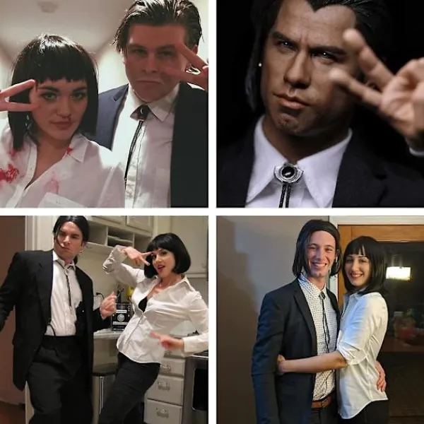 Vincent Vega-peruk för män med 1 halsband, kort svart> Peruker