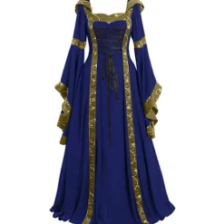 Vintage medeltida golvlängd cosplayklänning för kvinnor L> Dräkter