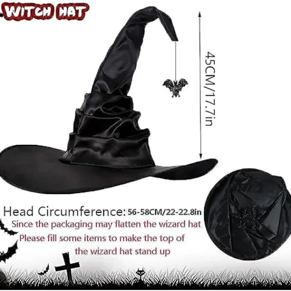 Vintage Ruched Witch Hat: Halloween-tillbehör för alla åldrar> Huvudbonader