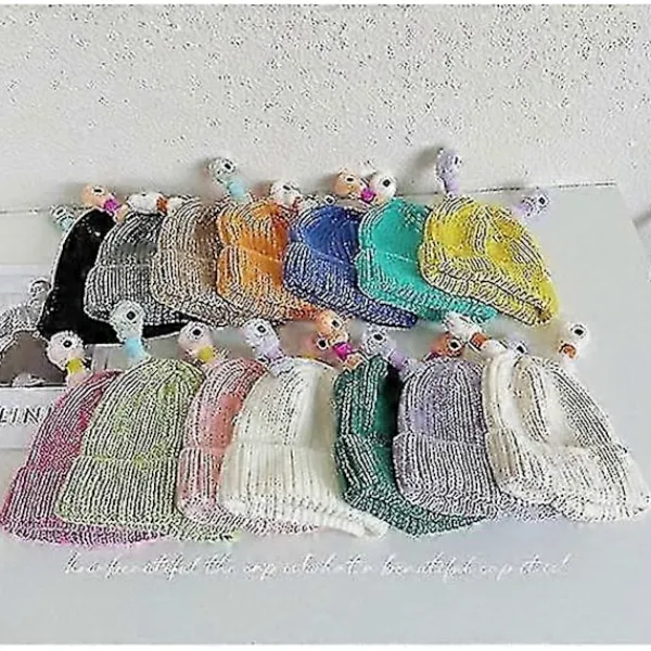 Vinter Förälder-barn Söt Glödande Liten Monster Stickad Mössa, Sunny Söt Monster Beanies Mössa, Rolig Glödande Monster Stickad Mössa> Huvudbonader