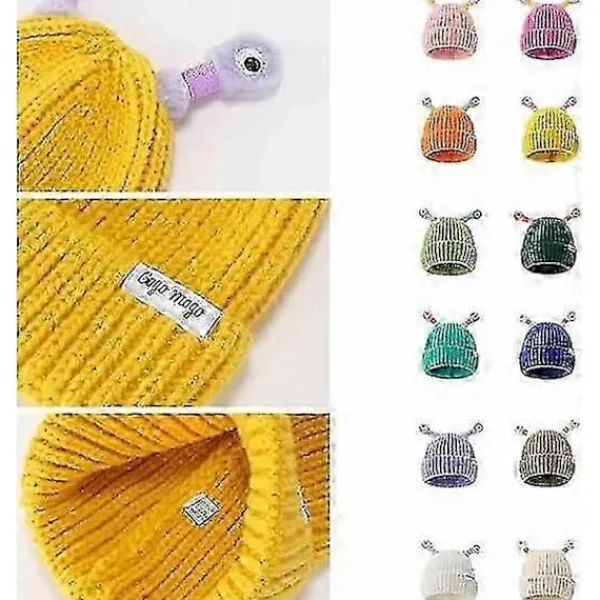 Vinter Förälder-barn Söt Glödande Liten Monster Stickad Mössa, Sunny Söt Monster Beanies Mössa, Rolig Glödande Monster Stickad Mössa> Huvudbonader
