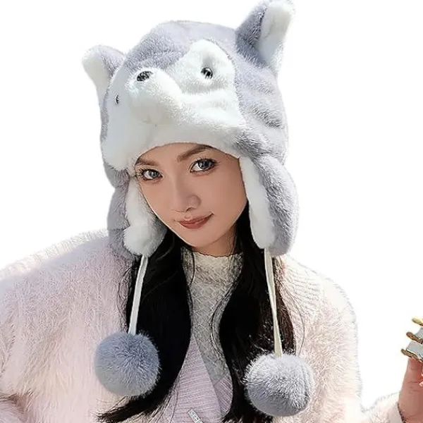 Vinter Termisk Plysch Päls Öronlapp Ushanka Hatt Konstgjord Päls Vindtät Huva Beanie Djurtema Kostymhatt för Män Kvinnor> Huvudbonader