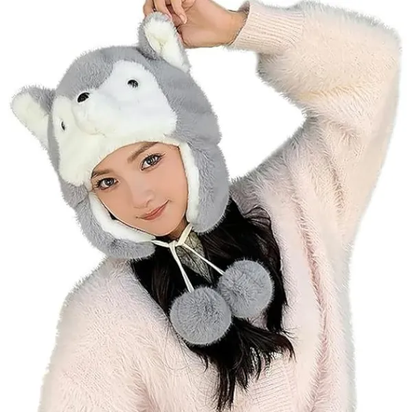 Vinter Termisk Plysch Päls Öronlapp Ushanka Hatt Konstgjord Päls Vindtät Huva Beanie Djurtema Kostymhatt för Män Kvinnor> Huvudbonader