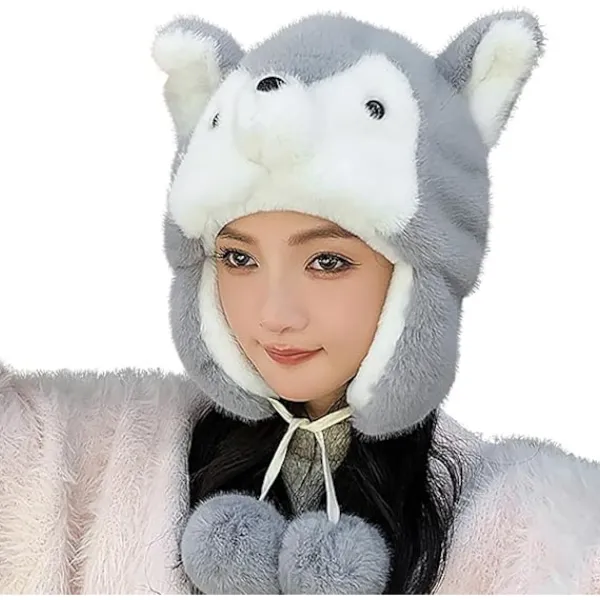Vinter Termisk Plysch Päls Öronlapp Ushanka Hatt Konstgjord Päls Vindtät Huva Beanie Djurtema Kostymhatt för Män Kvinnor> Huvudbonader