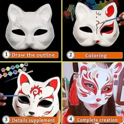 Vit pappersmask kattansikte - 10 stycken, massa tom handmålad mask, personlig design, lämplig för Halloween utklädnad cosplay> Masker