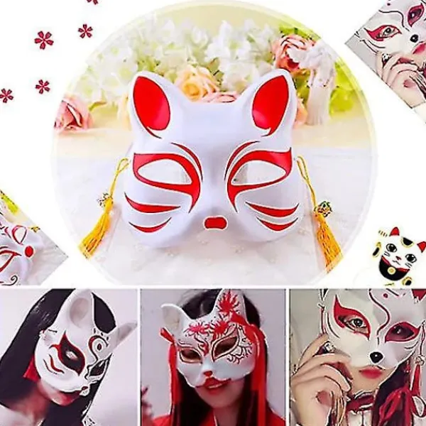 Vit pappersmask kattansikte - 10 stycken, massa tom handmålad mask, personlig design, lämplig för Halloween utklädnad cosplay> Masker