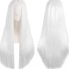 （Vit）Färgglad panda lång rak cosplay peruk med lugg naturlig syntetisk hårperuk för kvinnor eller G> Peruker