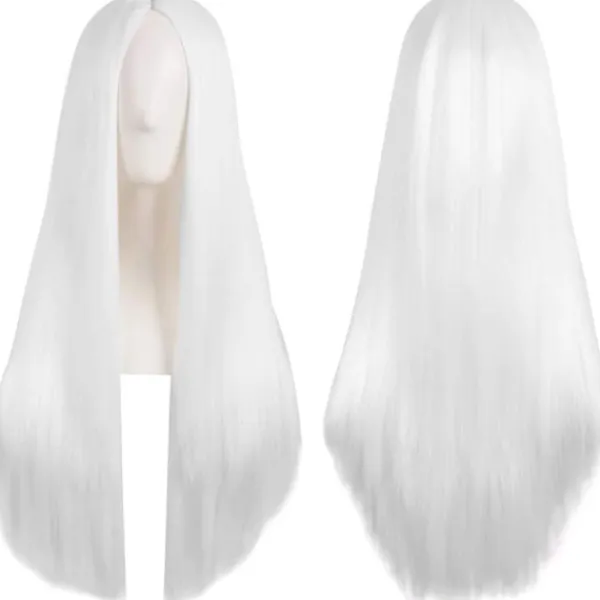 (Vit)Färgglad panda lång rak cosplay peruk med lugg naturlig syntetisk hårperuk för kvinnor eller G> Peruker