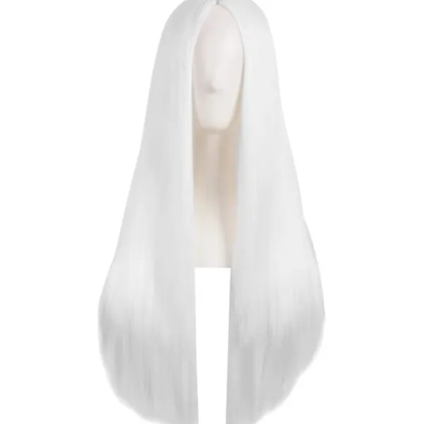 (Vit)Färgglad panda lång rak cosplay peruk med lugg naturlig syntetisk hårperuk för kvinnor eller G> Peruker