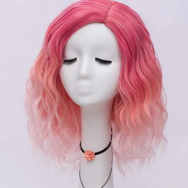 Värmebeständig vattenvågsperuk för tjejer dagligen (rosa gradient)> Peruker