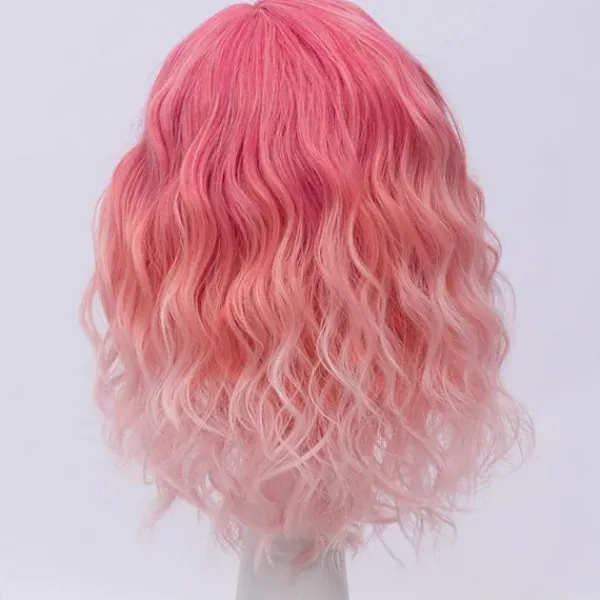 Värmebeständig vattenvågsperuk för tjejer dagligen (rosa gradient)> Peruker