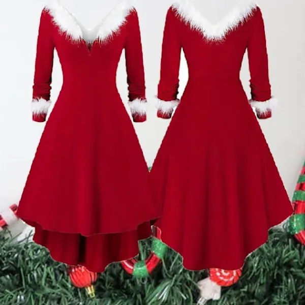 Vuxen julgungklänning Fancy Dress Xmas Red Costumes L> Dräkter