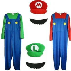 Vuxen Super Mario och Luigi Maskeraddräkt Rörmokare Bröder Halloween Kostym S> Dräkter