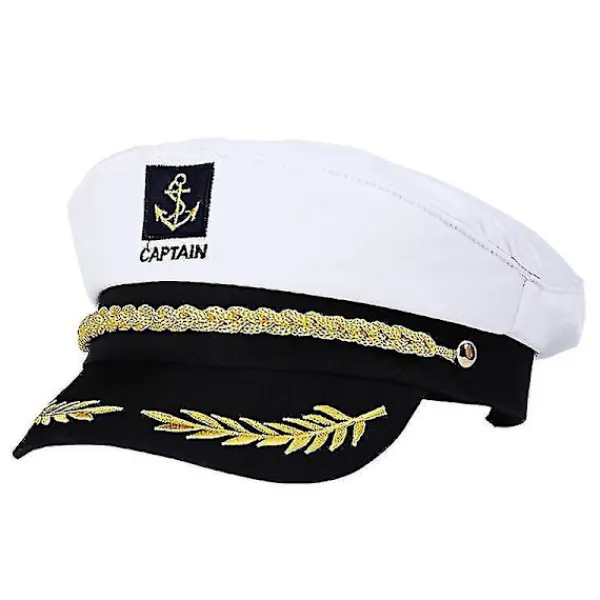Vuxen Yacht Båt Skepp Sailor Kapten Kostym Hatt Mössa Marin Amiral Broderad Kapten Mössa (vit)> Huvudbonader
