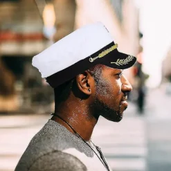 Vuxen Yacht Båt Skepp Sailor Kapten Kostym Hatt Mössa Marin Amiral Broderad Kapten Mössa (vit)> Huvudbonader