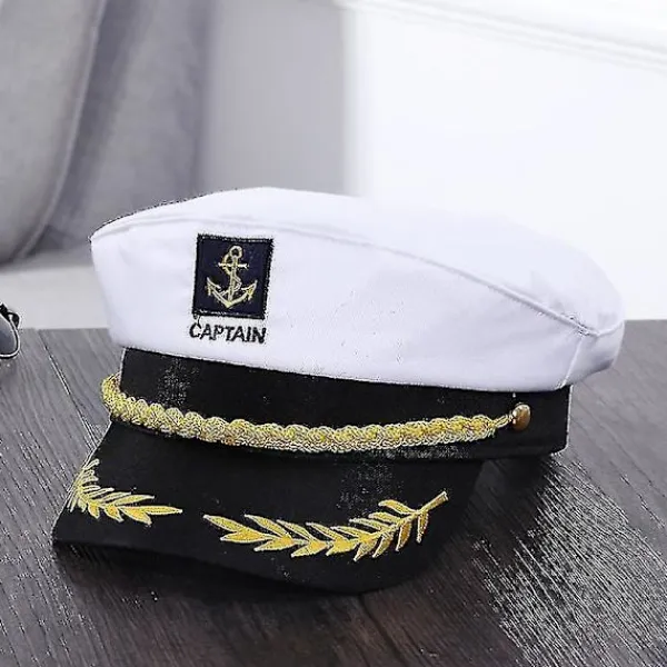 Vuxen Yacht Båt Skepp Sailor Kapten Kostym Hatt Mössa Marin Amiral Broderad Kapten Mössa (vit)> Huvudbonader