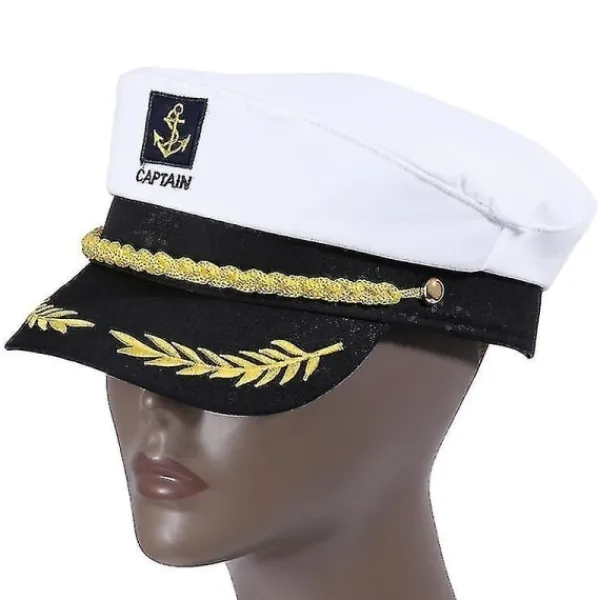Vuxen Yacht Båt Skepp Sjöman Kapten Kostym Hatt Keps Marin Amiral Broderad Kapten Keps (Vit)> Huvudbonader