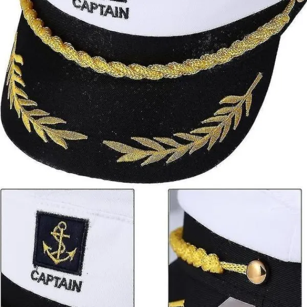 Vuxen Yacht Båt Skepp Sjöman Kapten Kostym Hatt Keps Marin Amiral Broderad Kapten Keps (Vit)> Huvudbonader