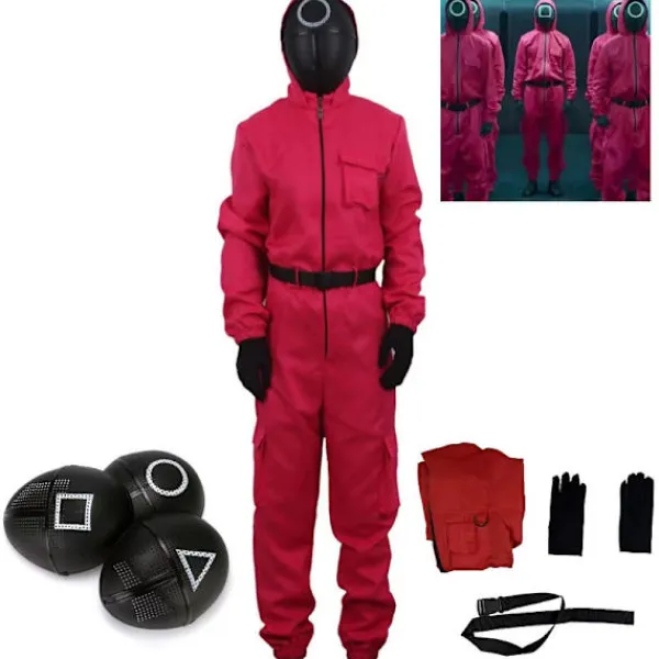 Vuxna barn Unisex Squid Game 2 Kostym Cosplay Jumpsuit + Squid Game Mask Halloween Outfit Gåvor Party XL XL triangle> Dräkter