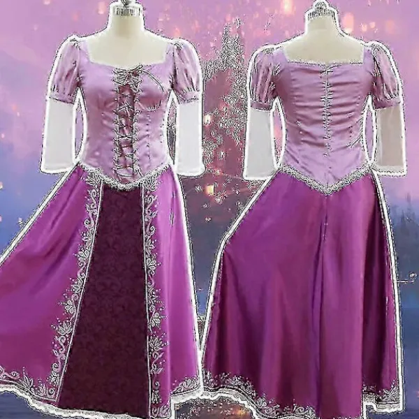 BraVärde Vuxna Flickor Rapunzel Karneval Halloween Party Fancy Dress Cosplay Kostym Trasslig Rapunzel Prinsess Kostym För Kvinnor Lila-lingling} L> Peruker