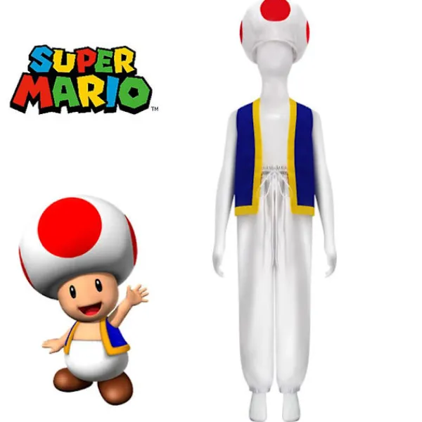 Vuxna Super Mario Bros 2 Toad Cosplay Party Kostym Toppar+byxor+hatt Outfitset Presenter> Dräkter