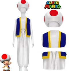Vuxna Super Mario Bros 2 Toad Cosplay Party Kostym Toppar+byxor+hatt Outfitset Presenter> Dräkter