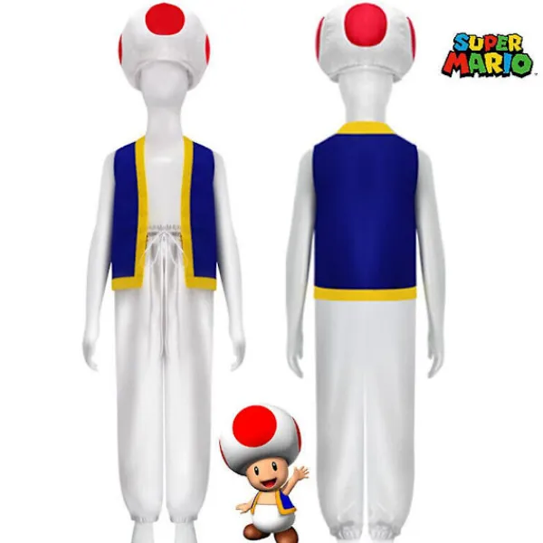 Vuxna Super Mario Bros 2 Toad Cosplay Party Kostym Toppar+byxor+hatt Outfitset Presenter> Dräkter