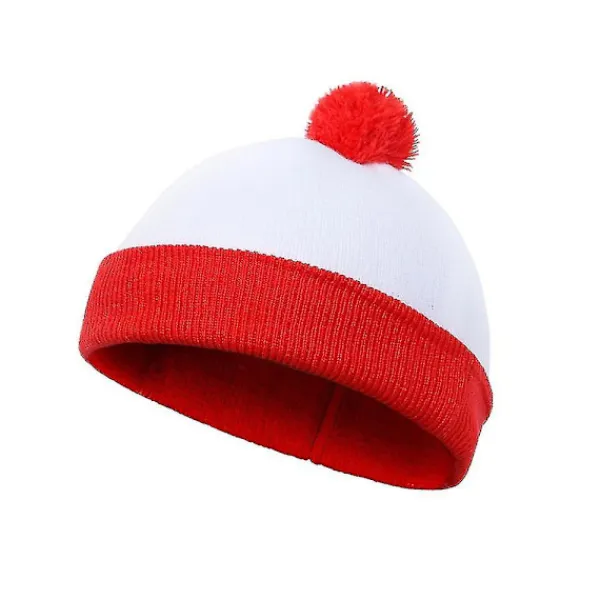 Wally Hatt Rolig Waldo Röd Vit Stickad Hatt För Jul Halloween Cosplay Rekvisita Trevliga Julklappar Genomsnittlig Storlek (FMY)> Huvudbonader